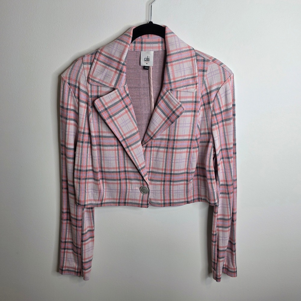Cabi Cropped Blazer Womens Medium Pink Plaid